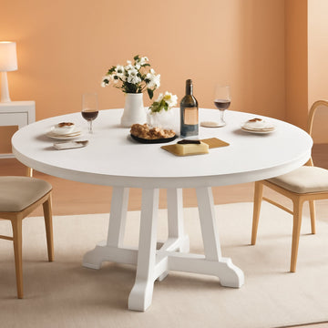 47-Inch White Circular Solid Wood Dining Table