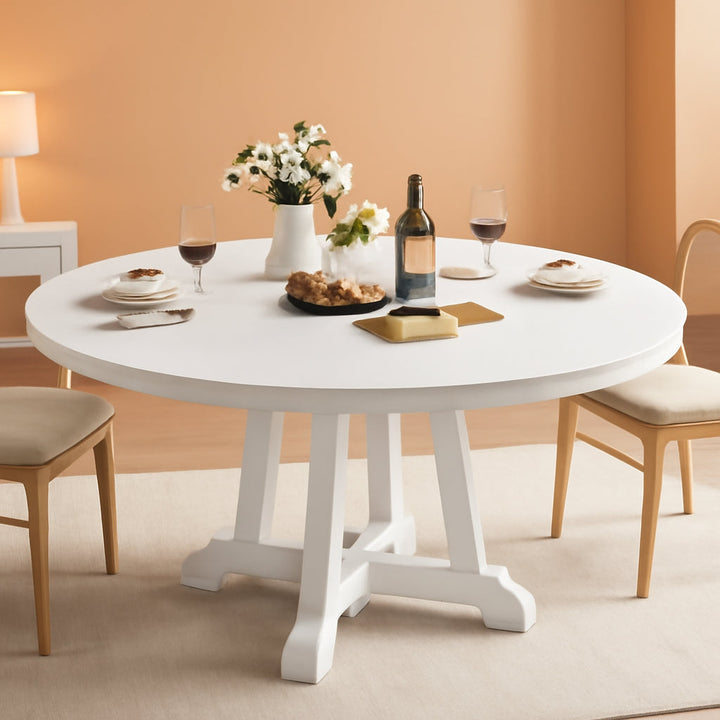 47-Inch White Circular Solid Wood Dining Table