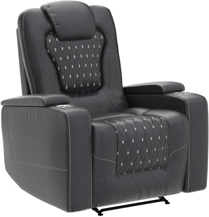 Black Leather Power Recliner Chair Set of 3 with USB Ports
