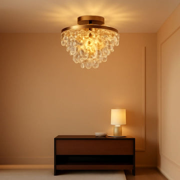 Gold Crystal Chandelier E26 Semi Flush Mount Ceiling Light