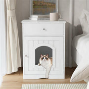 Wooden Cat Litter Box Enclosure & Side Table – White