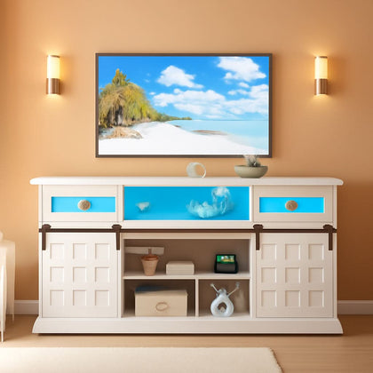 White & Brown Farmhouse TV Stand for TVs up to 80 in.