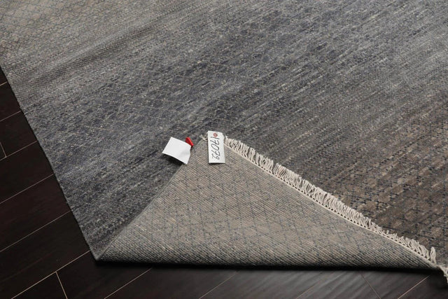 8'x10' Slate Hand Knotted Modern Geometric Tibetan Wool and Bamboo Silk