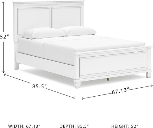 Queen Panel Bed White With Sculpted Ornate Tapered Feet