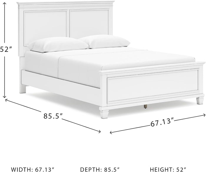 Queen Panel Bed White With Sculpted Ornate Tapered Feet