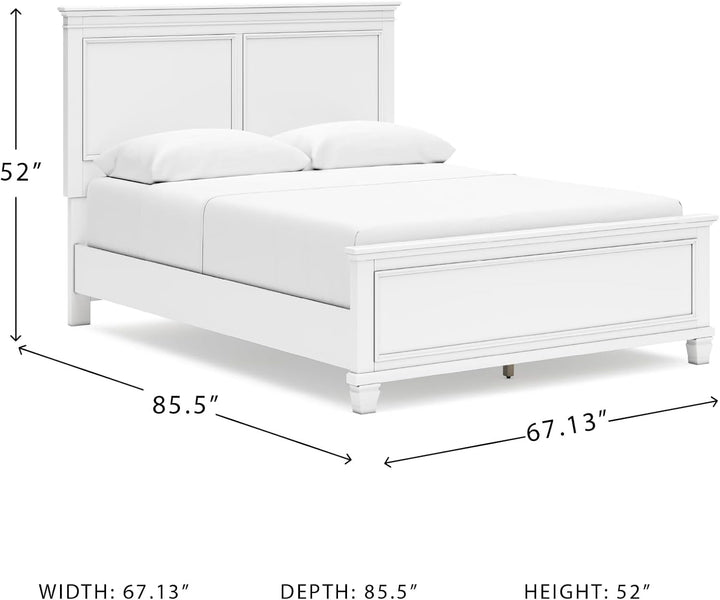Queen Panel Bed White With Sculpted Ornate Tapered Feet