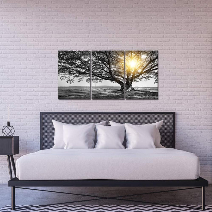 Three Piece Black White Tree Landscape Framed Canvas
