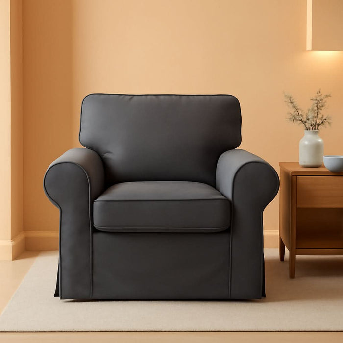 Ektorp Armchair Cotton Slipcover Dark Grey Replacement For IKEA Ektorp Chair