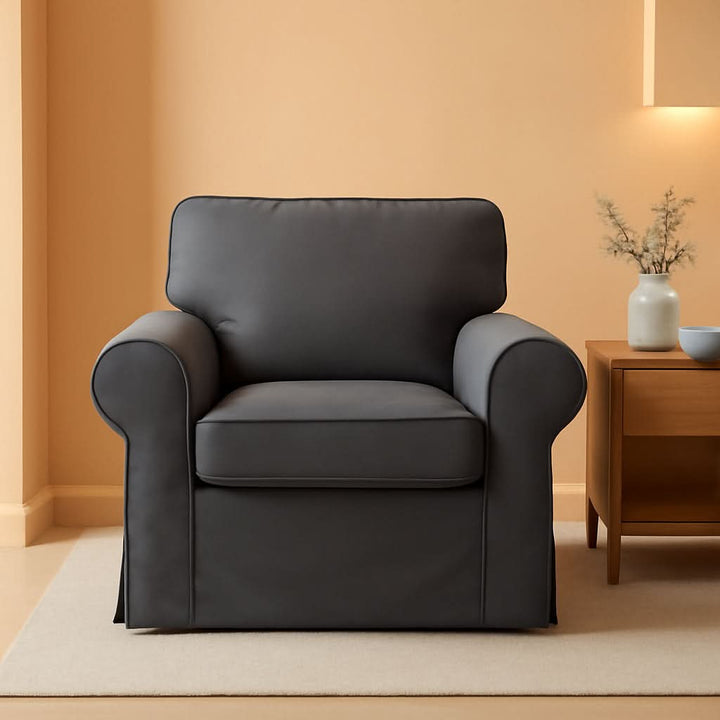 Ektorp Armchair Cotton Slipcover Dark Grey Replacement For IKEA Ektorp Chair