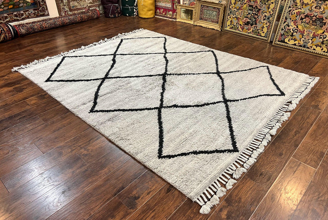 Modern Shag Rug 8x10, Gray and Black, Wool and Cotton, Lulu and Georgia