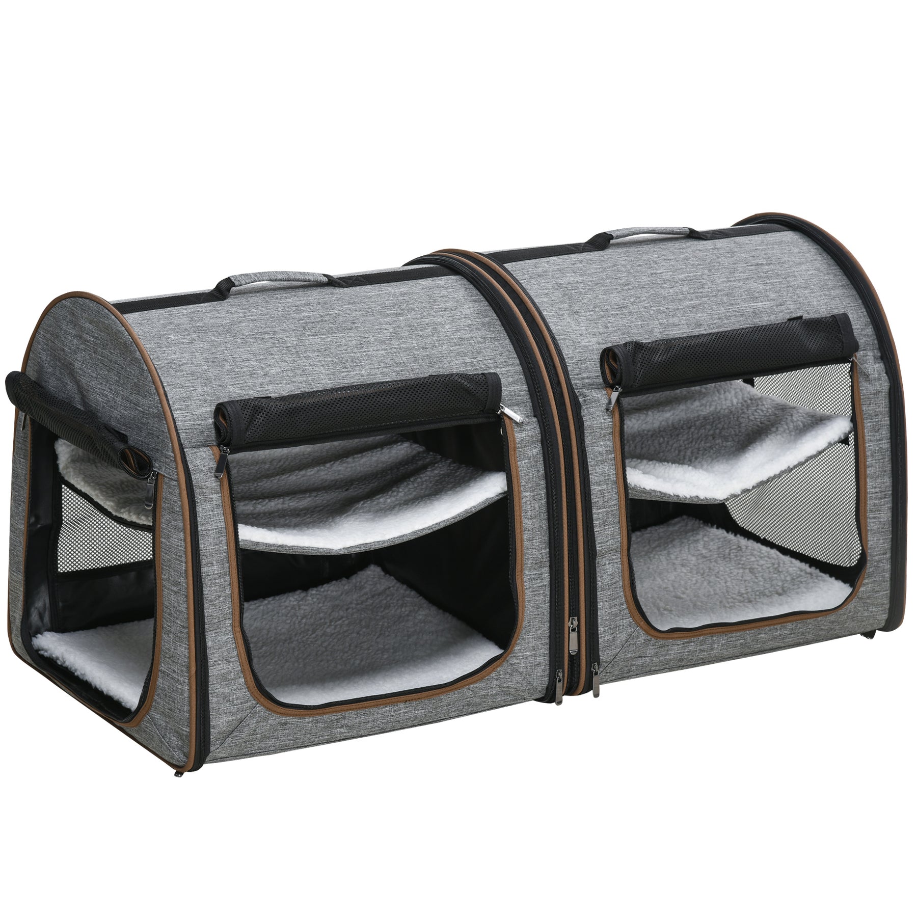 Two-Compartment Soft-Sided Pet Carrier with Divider – Gray