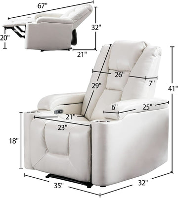 Cream White Power Recliner Chair With USB Ports And Hidden Storage