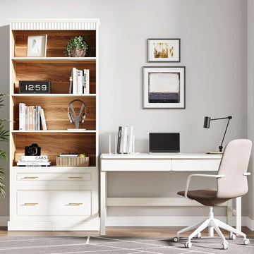 White Freestanding 72 Inch Bookcase With File Cabinet