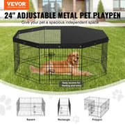 8-Panel Foldable Dog Playpen with Top Cover – 24 Inch