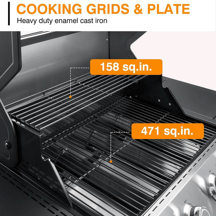 Propane Gas Grill With LED Knobs And Visual Glass Panel Outdoor