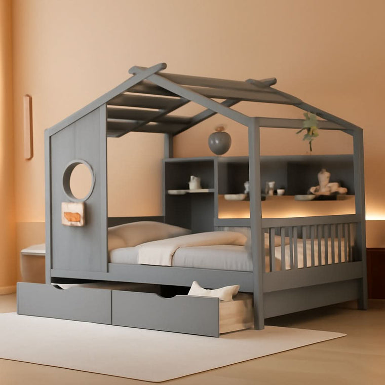 Kids Full Playhouse Bed With Drawers Shelves Storage – Storage & Organization