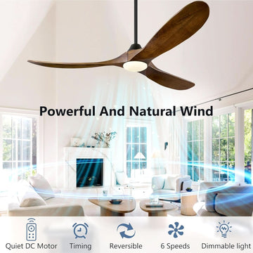 52 in. Walnut Wood Ceiling Fan with LED Light & Remote