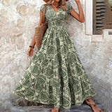 Women's V-Neck Short-Sleeve Printed Maxi Dress