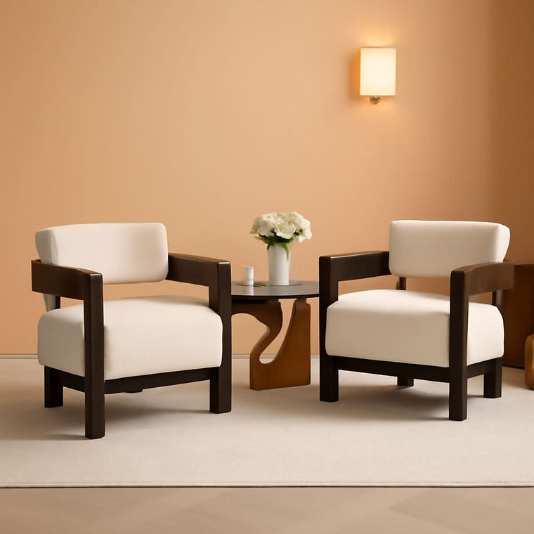 Barrel Accent Chairs White Upholstered Pair Lounge