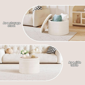 White Round Storage Ottoman Ultra Durable Cozy Elegant