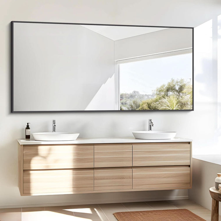 30x60 Inch Black Rectangle Wall Mounted Bathroom Mirror – General Merchandise