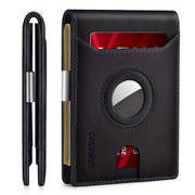 Slim RFID-Blocking Leather Wallet with AirTag Holder