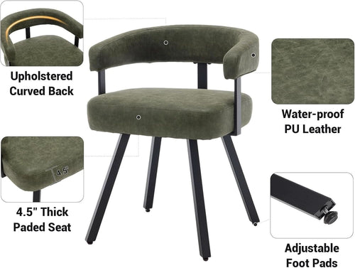 Green Leather Upholstered Dining Chairs Curved Back