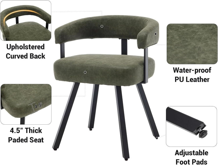 Green Leather Upholstered Dining Chairs Curved Back