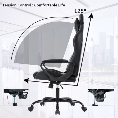 Blue High Back Ergonomic Gaming Chair With Lumbar Support