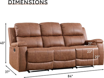 Brown Faux Leather Manual Reclining Overstuffed Sofa