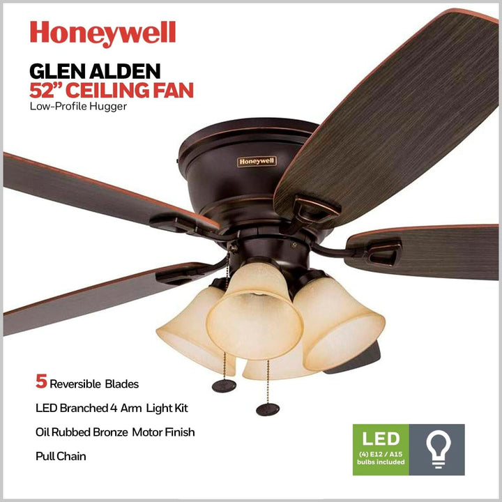 52-Inch Oil-Rubbed Bronze Ceiling Fan With LED Light
