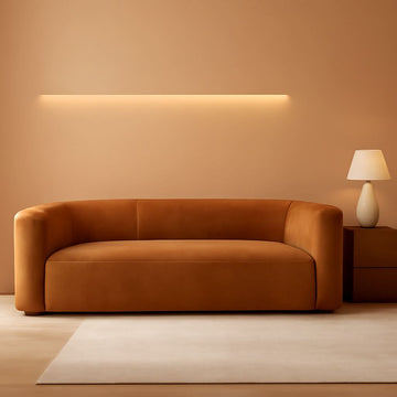 Modern Velvet 3-Seater Sofa in Tangerine with Curved Back Design