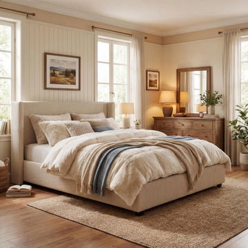 Queen Size Upholstered Platform Bed Frame with Storage Drawers