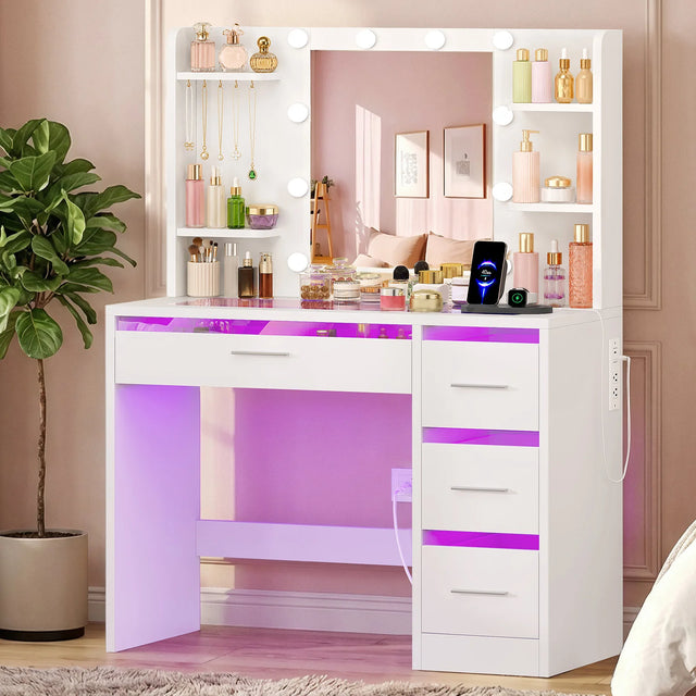 Makeup Vanity Desk with Lighted Mirror and Charging Station