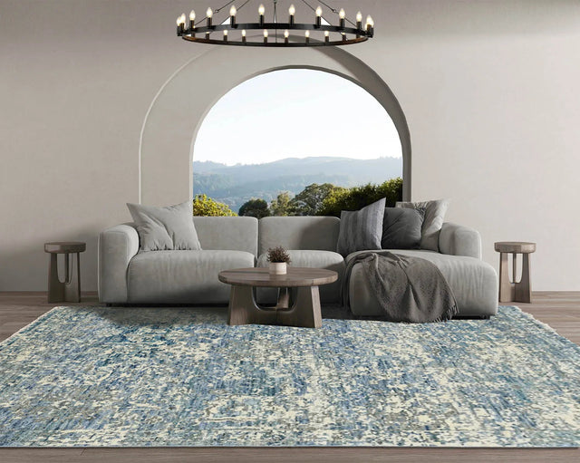 Multi Size Beige, Blue Hand Knotted 100% Wool Turkish Oushak Transitional