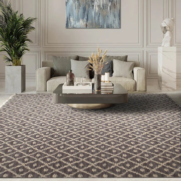 9' x 12' Hand knotted Oriental Area rug Wool full pile Modern Ikat Gray 9x12