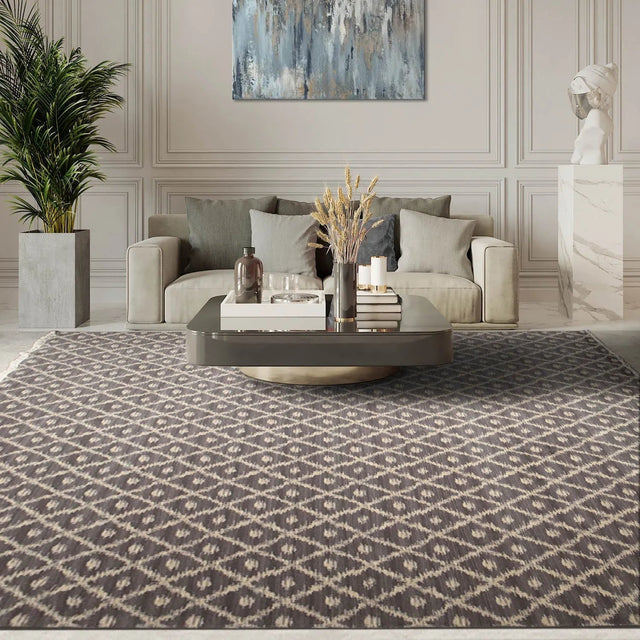 9' x 12' Hand knotted Oriental Area rug Wool full pile Modern Ikat Gray 9x12