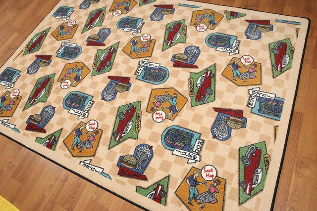 5'x7' Beige, Green, Blue, Multi Color Machine Made Polypropylene Indonesian