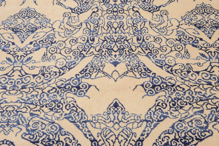 6' x 9' Hand Knotted Chinese Art Deco 100% Wool Area Rug Ivory