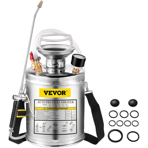 1 Gallon Stainless Steel Sprayer, 12" Wand & 3FT Reinforced Hose, Hand Pump