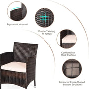 3-Piece Outdoor Wicker Patio Set with Cushions & Glass-Top Coffee Table – product detail 3