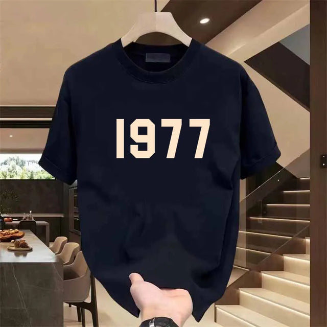 Retro Digital Printing 1977 Pure Print Fashion Men's and Women's T-Shirts Casual Loose Round