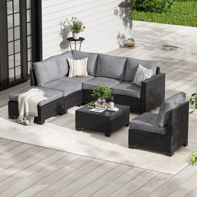 Farini Patio Sectional Sofa Set, Outdoor Furniture with Ottoman