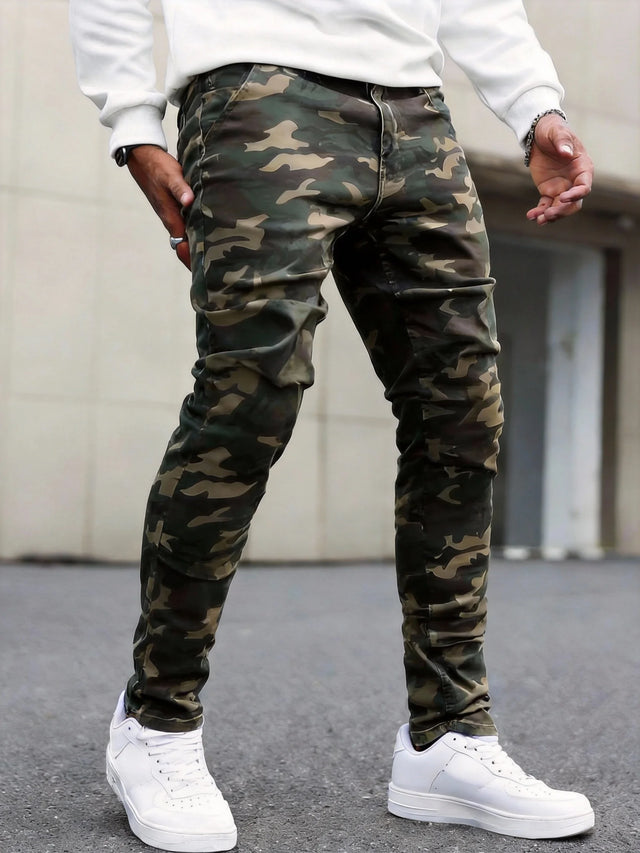 Men's Slim Fit Jeans Military Green Color Casual Straight Leg Trousers for Men
