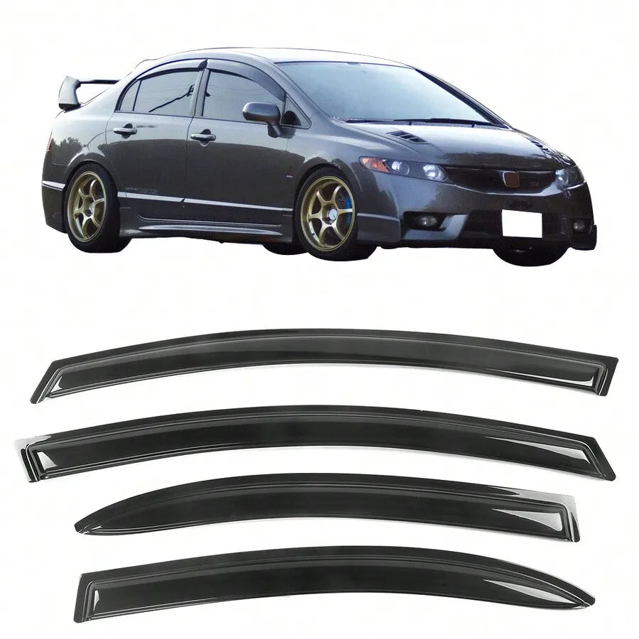 4-Piece Window Visors Compatible With Honda Civic Sedan 2006–2011, Smoke Acrylic Rain Guards product image