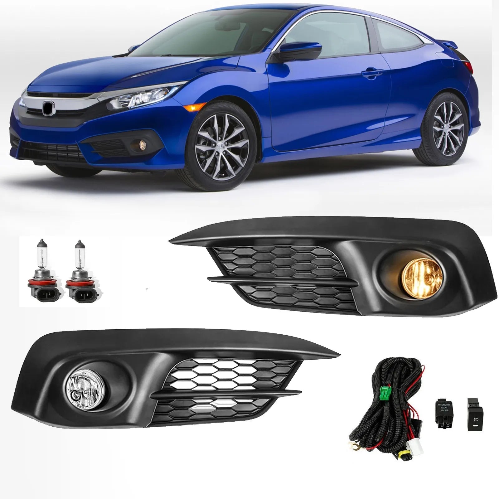 Pair of Honda Civic Sedan 2016–2018 2017 Front Bumper Fog Lights Lamps with Cover product image
