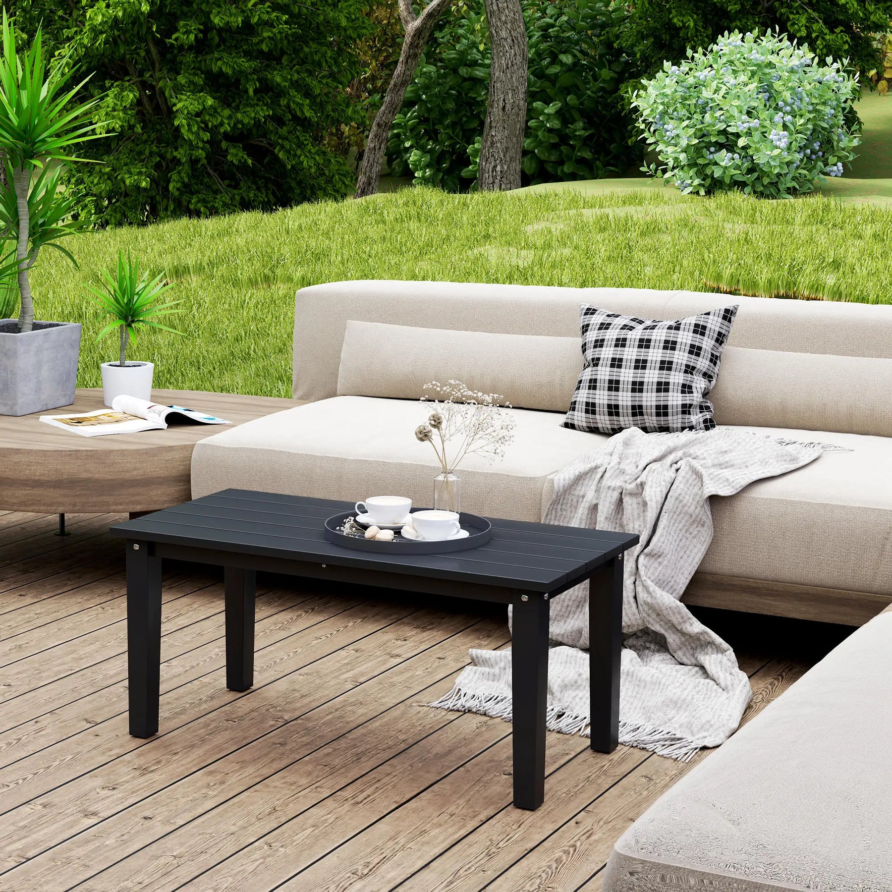 HDPE Slatted Outdoor Coffee Table, Rectangle Patio Table in Black – featured product image