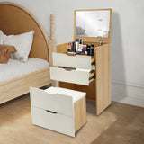 2-in-1 Compact Vanity Nightstand with Flip Mirror, Stool & 3 Drawers – product detail 6