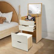2-in-1 Compact Vanity Nightstand with Flip Mirror, Stool & 3 Drawers – product detail 6