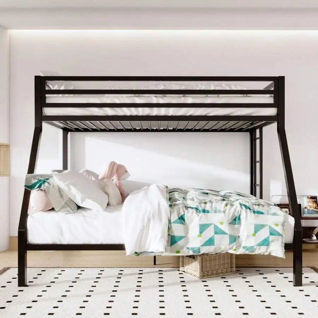 Twin Over Full Bunk Bed, Heavy-Duty Metal Frame With Enhanced High Guard Rails, Noise-Free